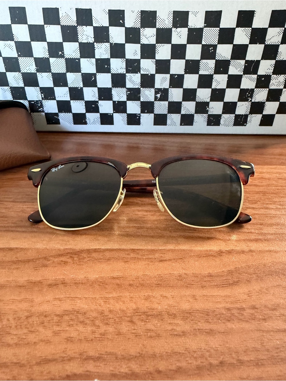 Ray-Ban Clubmaster Sunglasses - Tortoise & Gold with Dark Lenses